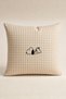 Dog Embroidered Beige Gingham Throw Pillow Cover – Beige Decorative Pillow Cover - 2