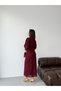 Burgundy Half Sleeve Sequin Embroidered Midi Dress - 6