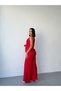 Red Tie-Front Patterned Satin Jumpsuit - 7