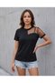 Women's Short Sleeve Tulle Detail Stone Janjan Crepe Blouse