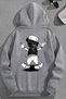 Unisex 3 Thread Cotton Gray Hatbear Print Loose Fit Sweatshirt Hoodie
