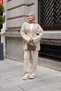 Women's Hijab Knitwear Two-Piece Set - Belted Cardigan and Wide-Legged Pants with Shawl Collar - 3