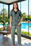 Women's Collar Lace Detail Short Sleeve Combed Cotton Pajama Set 02 Green - 4