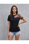Women's Short Sleeve Tulle Detail Stone Janjan Crepe Blouse - 3