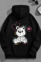 Unisex 3 Thread Cotton Black Sweatbear Print Loose Fit Sweatshirt Hoodie
