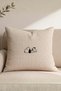 Dog Embroidered Beige Gingham Throw Pillow Cover – Beige Decorative Pillow Cover