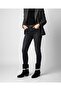 Thick Heeled Black Suede Women's Boots with Stone Detail - 6