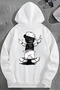 Unisex 3 Thread Cotton White Hat Bear Print Loose Fit Sweatshirt Hoodie