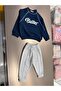 Baby Cotton Butter Printed Navy Blue Sweatshirt and Gray Sweatpants Set - 3