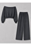 Women's Navy Blue Basic Oversize Boat Neck 100% Cotton Bottom - Top Tracksuit Set