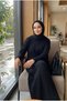 Women's Ribbed Knit Zipper Collar Hijab Knitwear Dress - 4