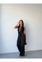 Black Tie-Front Patterned Satin Jumpsuit - 3