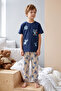 Boy's Short Sleeve Combed Cotton Pajama Set 4301 Navy Blue01 - 4