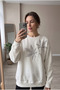 White Leaf Pattern Bead Embroidered 100% Cotton Sweatshirt - 2