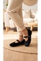 Women's Black Rabbit Fur Buckle Casual Ballerinas 1 cm Byndtav01 - 7