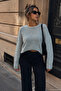 Women's Blue Soft Textured Buttoned Back Sweater - 5