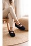 Women's Black Rabbit Fur Buckle Casual Ballerinas 1 cm Byndtav01 - 6