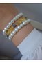 Citrine Black Pearl and Crystal Bracelet Set - Multi-Colored - 4