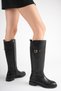 Women's Black Flat Boots with Flexible Elastic, Round Toe, and Zipper - 6