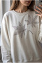 White Leaf Pattern Bead Embroidered 100% Cotton Sweatshirt