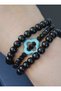 Turquoise and Onyx Stone Bracelet Set - Multi-Colored - 2