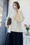 Premium Gabardine Blouse with Zipper on the Shoulder and Scarf Detail - Ecru - 6