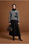 Floral Detailed High Neck Zipper Long Sleeve Stylish and Modern Top Wear Black 26Ka608 - 3