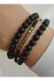 Hematite and Onyx Stone Bracelet Set - Multi-Colored - 4