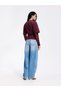 Women's Double Layered Crew Neck T-Shirt with Lace Sleeve Detail - Burgundy - 3