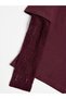Women's Double Layered Crew Neck T-Shirt with Lace Sleeve Detail - Burgundy - 5