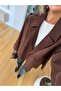 Double-Breasted Collared Buttoned Suede Jacket - Brown - 2