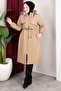 Detachable Hooded Fur and Welsoft Lined Front Allerli Hijab Coat 110cm - Mink - 4