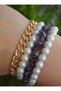 Amethyst and Glass Pearl Bracelet Set - Multi-Colored - 4