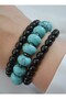 Turquoise Hematite and Onyx Stone Bracelet Set - Multicolor