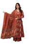 Red & Black Traditional Print Anarkali Suit Set - ALV2287 | Red & Black-Size:L-40-Inches