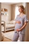 New Season Gray Muslin Fabric Breastfeeding-Friendly Design Short Sleeve 100% Cotton Maternity Pajama Set - 2