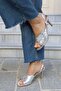 Women's Gold Laser Cut Stone Thin Heeled Slingback Sandals - 2