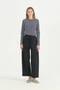 Elastic Waist Baggy Canvas Trousers - Navy Blue