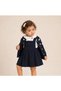 Heart Patterned Knitwear Cardigan, Velvet Dress and Baby Collar Shirt 3-Piece Baby Girl Set - 2