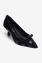 Women's Suede Heeled Shoes Stiletto Pointed Toe Leather Stripe and Bow Detail Lova Black - 3