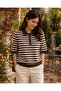 Women's Striped Polo Collar Button Detailed Half Sleeve Mercerized Knitwear Blouse