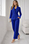 Women's Long Sleeve Collared Single Button Detailed Atlas Jacket and Trousers Two-Piece Set - 4
