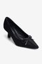 Women's Suede Heeled Shoes Stiletto Pointed Toe Bow and Knitted Detail Lily Black - 3
