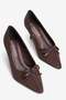 Women's Suede Heeled Shoes Stiletto Pointed Toe Bow and Knitted Detail Lily Brown