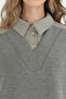 Knitted Mixed Fabric Shirt Tunic - Gray - 3