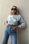 Women's Drawstring Adjustable Lettering Printed Long Sleeve Crop Sweatshirt - 4
