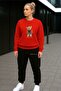 Unisex Teddy Bear Printed Tracksuit Set Oversize Hello Winter Top and Bottom Two-Piece Set Sweatshirt - 2