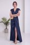 Women's Gold Buckle Gathered Detailed Satin Evening Dress Brown, Navy Blue, Black, Ecru - 6