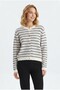 Women's Buttoned Striped Patterned Crew Neck Long Sleeve Knitwear Cardigan - 3
