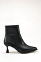 Women's Pointed Toe Thin Heeled Boots Black Skin - 6
